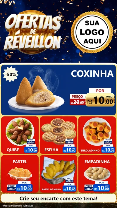 Modelo de Rede Social para Stories com o tema Ofertas de Réveillon para Salgadaria