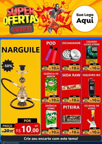 Modelo de Encarte para Encarte A4 Vertical com o tema Super Ofertas Julho para Tabacaria