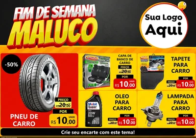 Modelo de Encarte para Encarte A4 Horizontal com o tema Final de Semana Maluco para Auto peças