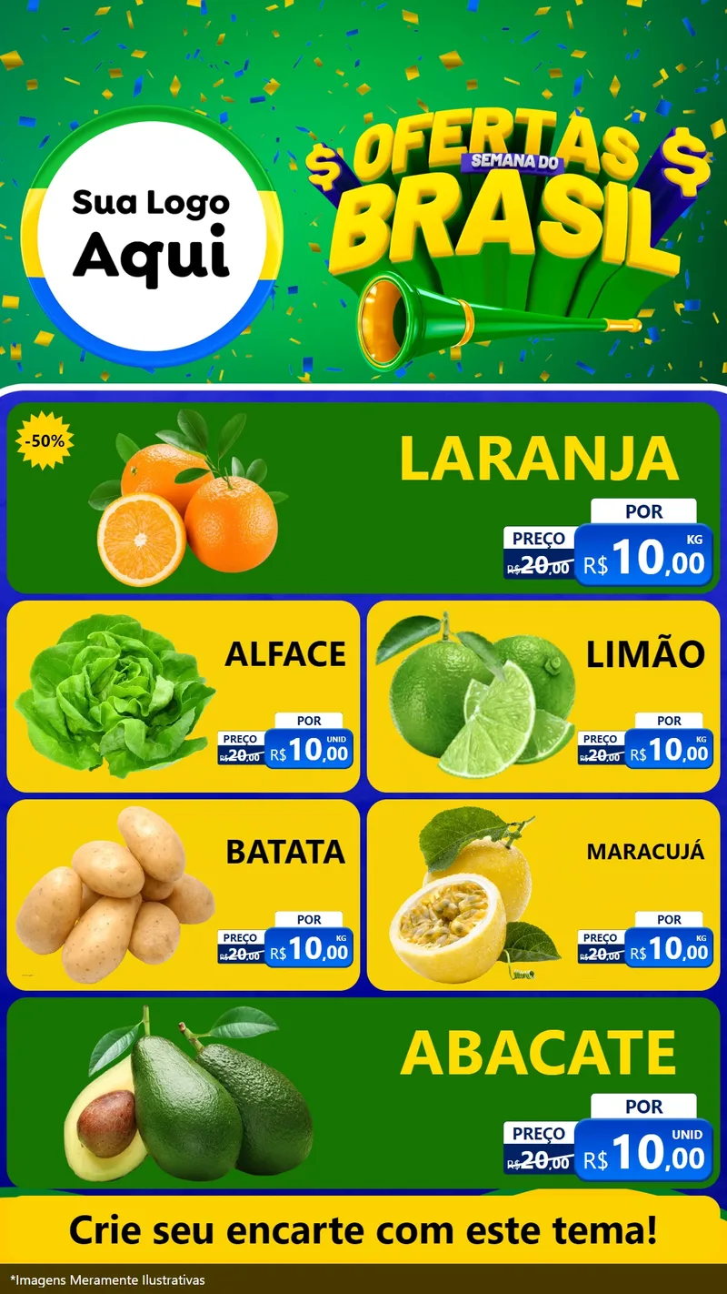 Modelo de TV para TV Vertical com o tema Ofertas Semana do Brasil para Hortifrúti