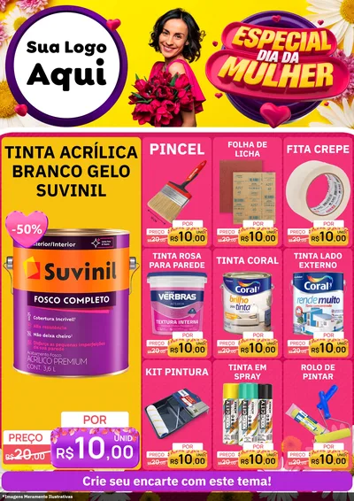 Modelo de Encarte para Encarte A4 Vertical com o tema Especial Dia da Mulher para Tintas e Ferramentas