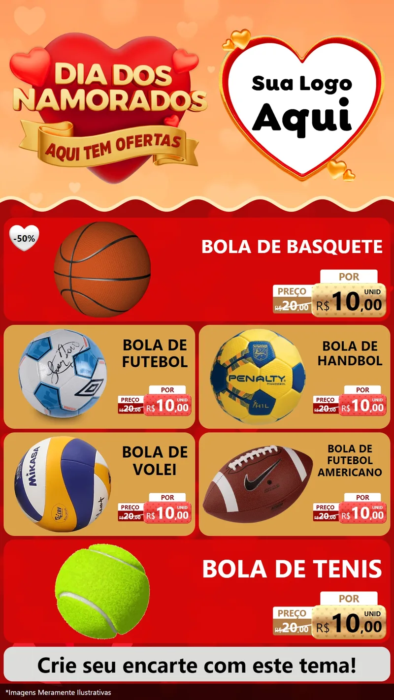 Modelo de TV para TV Vertical com o tema Dia dos Namorados - Aqui Tem Ofertas para Artigos Esportivos