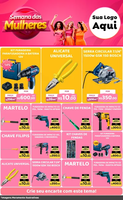 Modelo de Encarte para Encarte Grande com o tema Semana das Mulheres para Maquinas e Ferramentas
