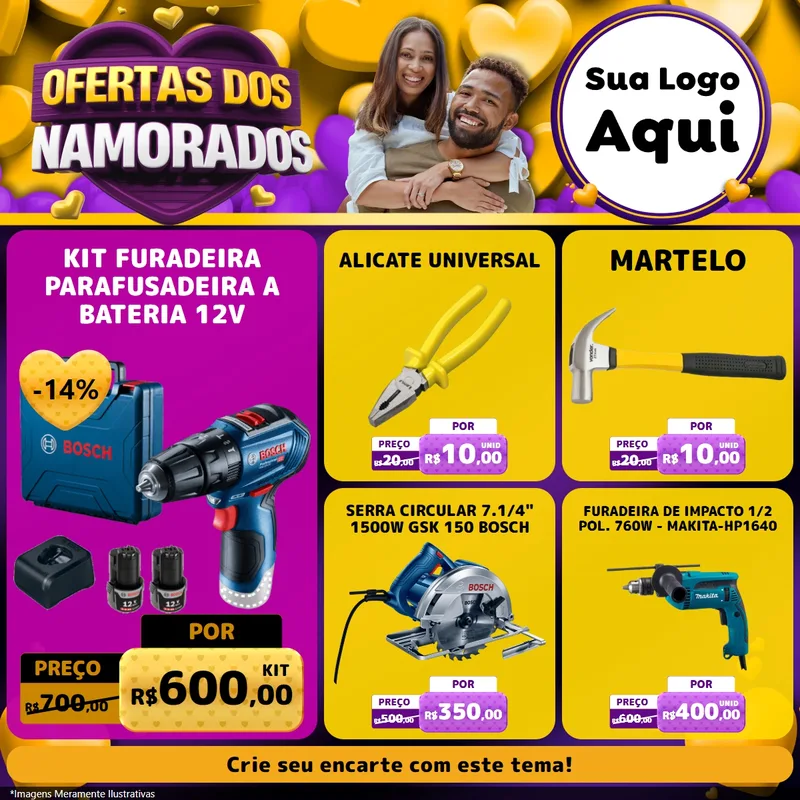 Modelo de Rede Social para Feed Facebook com o tema Oferta Dos Namorados para Maquinas e Ferramentas