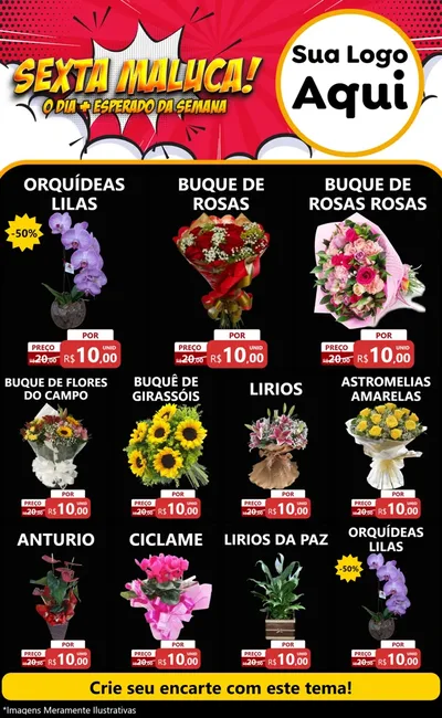 Modelo de Encarte para Encarte Grande com o tema Sexta Maluca! para Floricultura e jardim