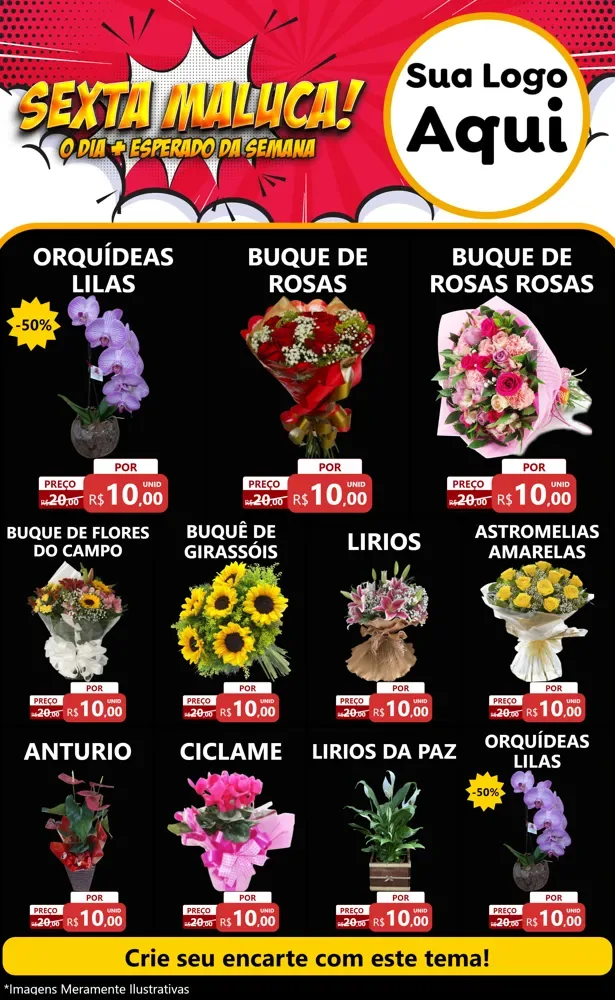 Modelo de Encarte para Encarte Grande com o tema Sexta Maluca! para Floricultura e jardim