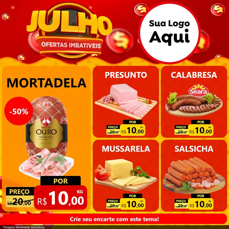 Modelo de Rede Social para Feed Facebook com o tema Julho Ofertas Imbatíveis para Frios e Laticínios