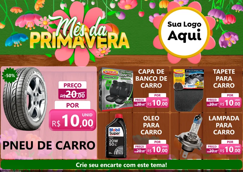 Modelo de Encarte para Encarte A4 Horizontal com o tema Mês da Primavera para Auto peças
