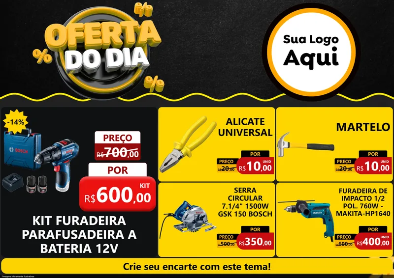 Modelo de Encarte para Encarte A4 Horizontal com o tema Oferta Do Dia para Maquinas e Ferramentas