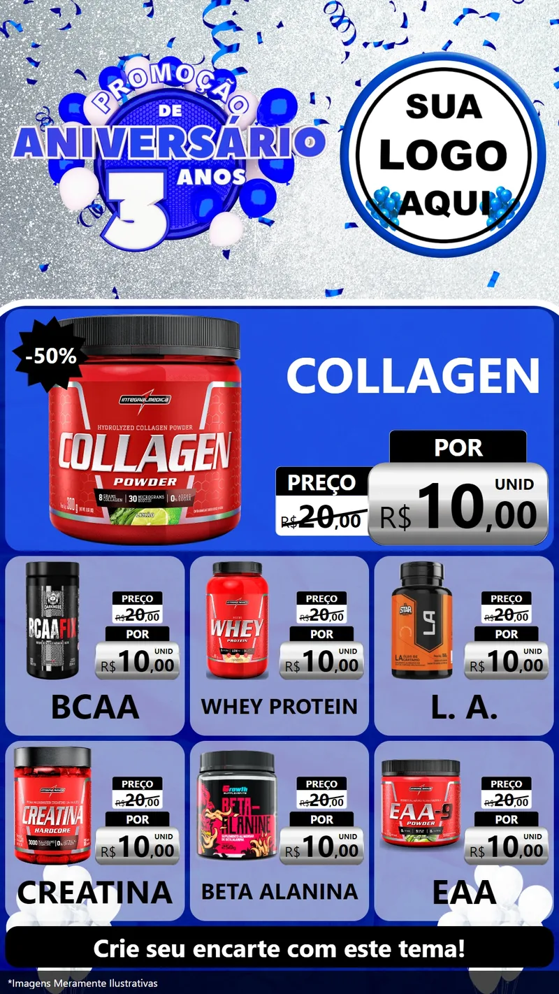 Modelo de Rede Social para Stories com o tema Promoção de Aniversário - 3 Anos para Suplementos alimentares