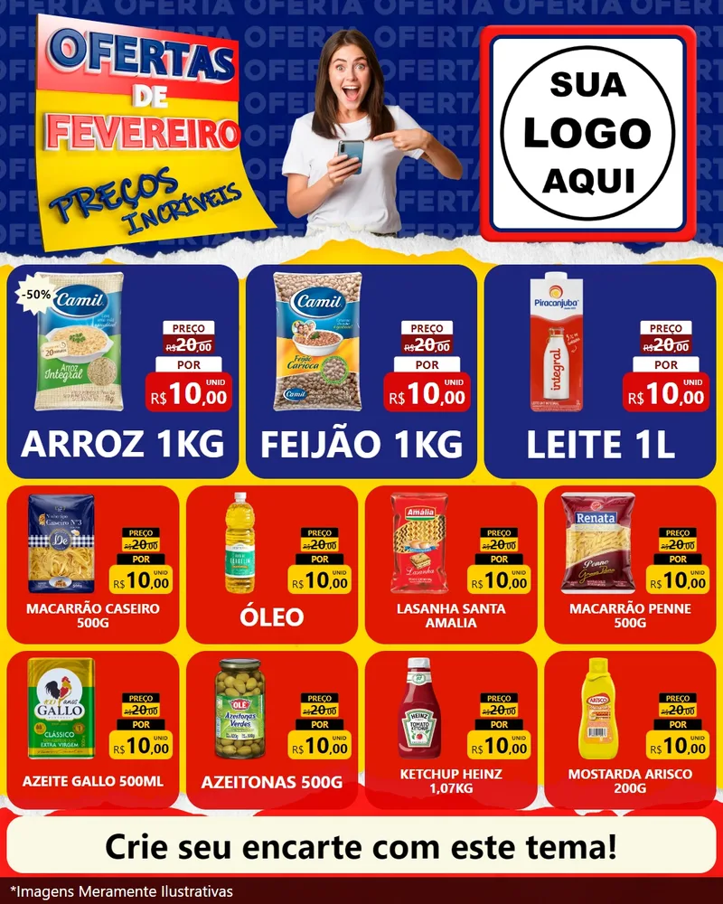 Modelo de Rede Social para Feed Instagram com o tema Ofertas de Fevereiro - Preços Incríveis para Supermercado