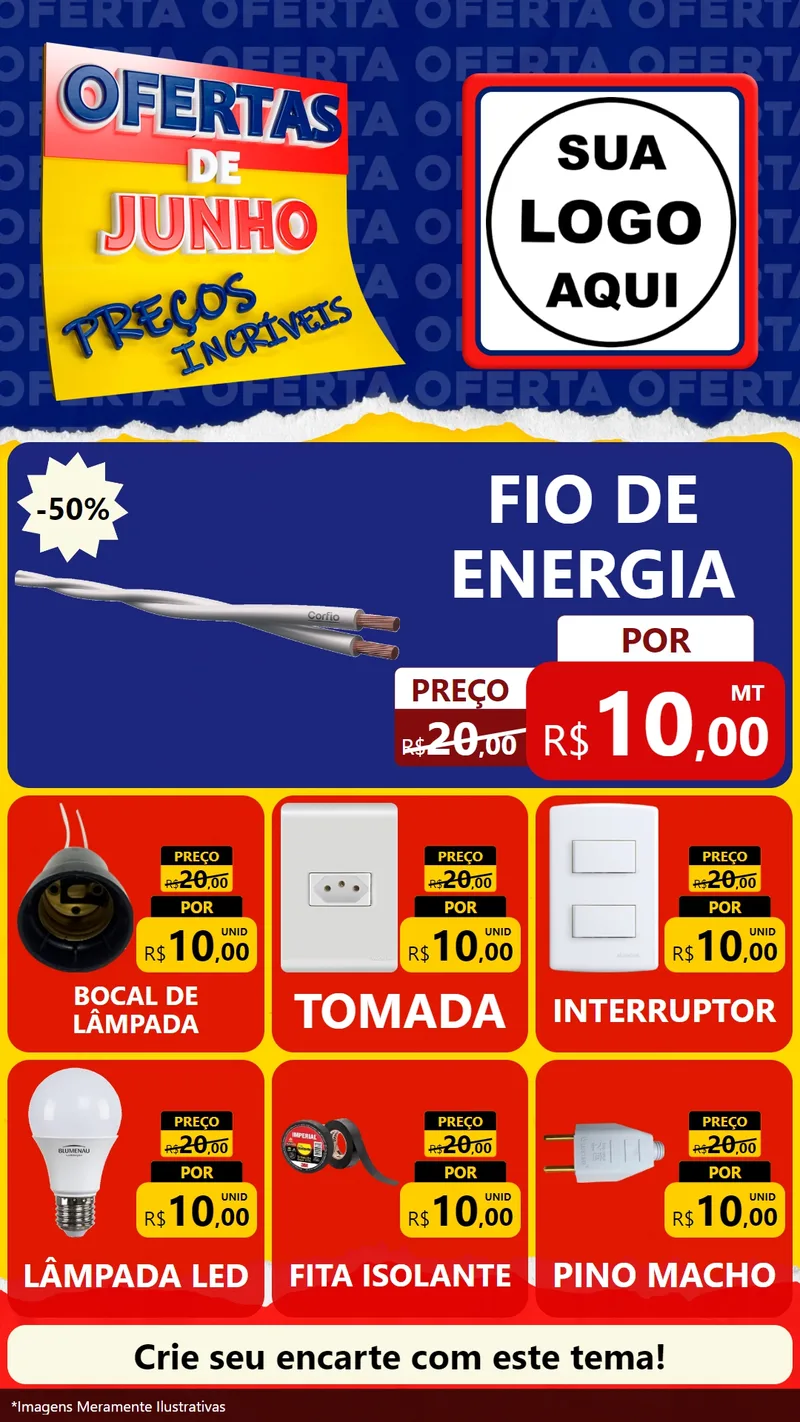 Modelo de Rede Social para Stories com o tema Ofertas de Junho - Preços Incríveis para Materiais Elétricos