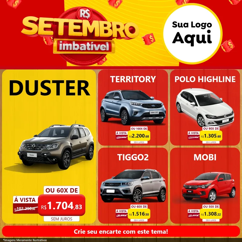 Modelo de Rede Social para Feed Facebook com o tema Setembro Imbatível para Concessionaria de Carros