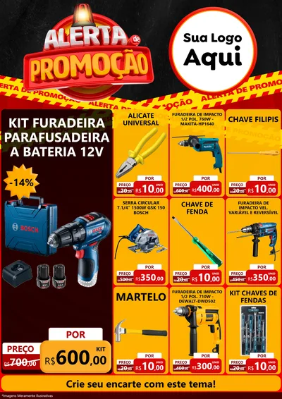 Modelo de Encarte para Encarte A4 Vertical com o tema Alerta de Promoção para Maquinas e Ferramentas