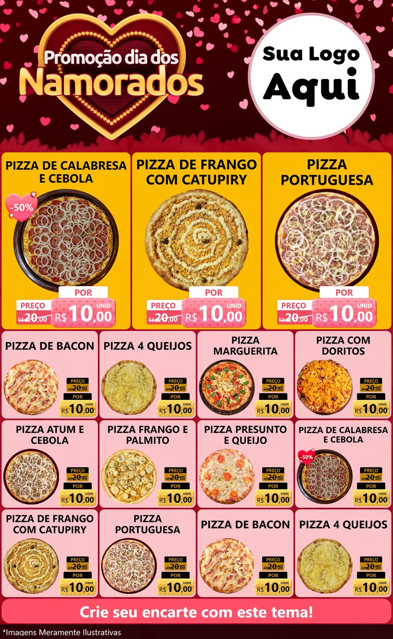 Modelo de Encarte para Encarte Grande com o tema Promoção Dia Dos Namorados para Pizzaria