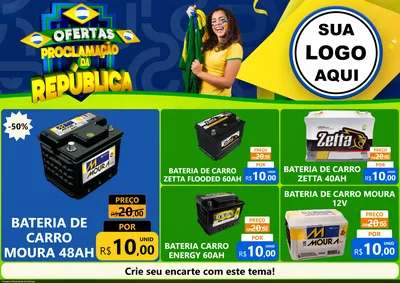 Modelo de Encarte para Encarte A4 Horizontal com o tema Ofertas Proclamação da República para Baterias Elétricas