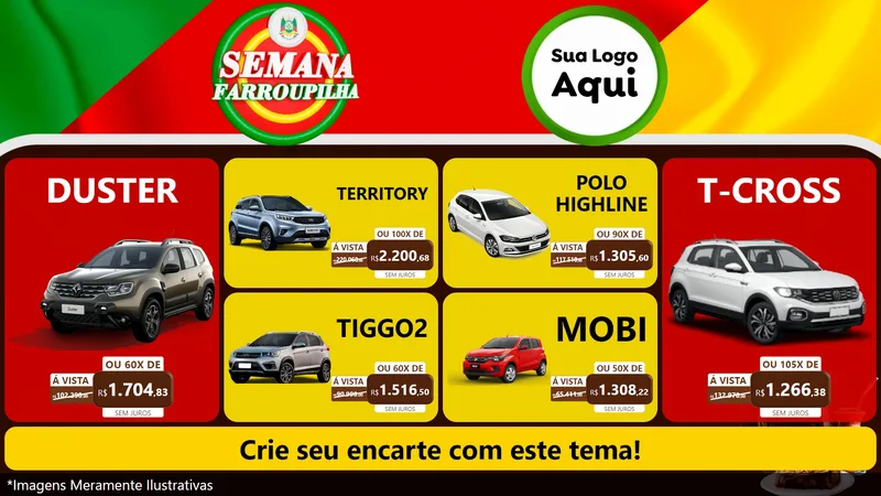 Modelo de TV para TV Horizontal com o tema Semana Farroupilha para Concessionaria de Carros