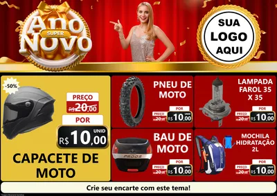 Modelo de Encarte para Encarte A4 Horizontal com o tema Super Ano Novo para Moto peças