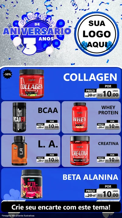 Modelo de TV para TV Vertical com o tema Promoção de Aniversário - 3 Anos para Suplementos alimentares
