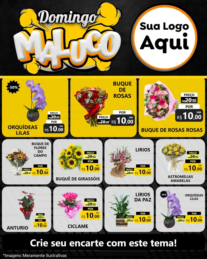 Modelo de Rede Social para Feed Instagram com o tema Domingo Maluco para Floricultura e jardim