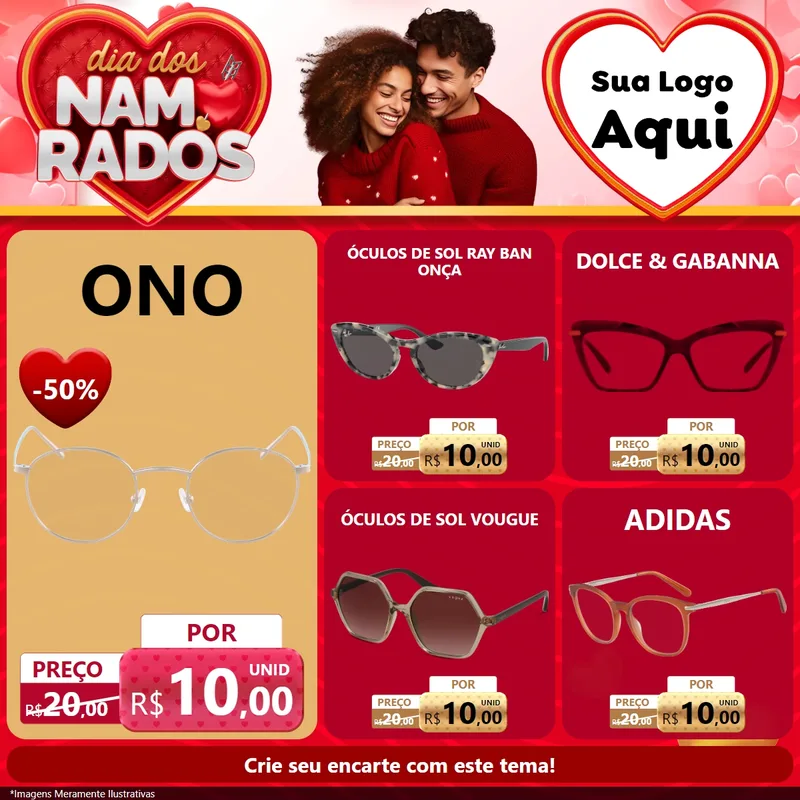 Modelo de Rede Social para Feed Facebook com o tema Dia dos Namorados para Óticas