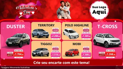 Modelo de TV para TV Horizontal com o tema Valentine's Day para Concessionaria de Carros
