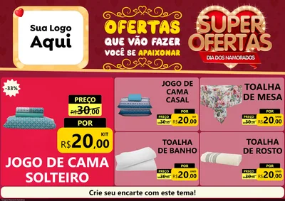 Modelo de Encarte para Encarte A4 Horizontal com o tema Dia dos Namorados para Cama, Mesa e Banho
