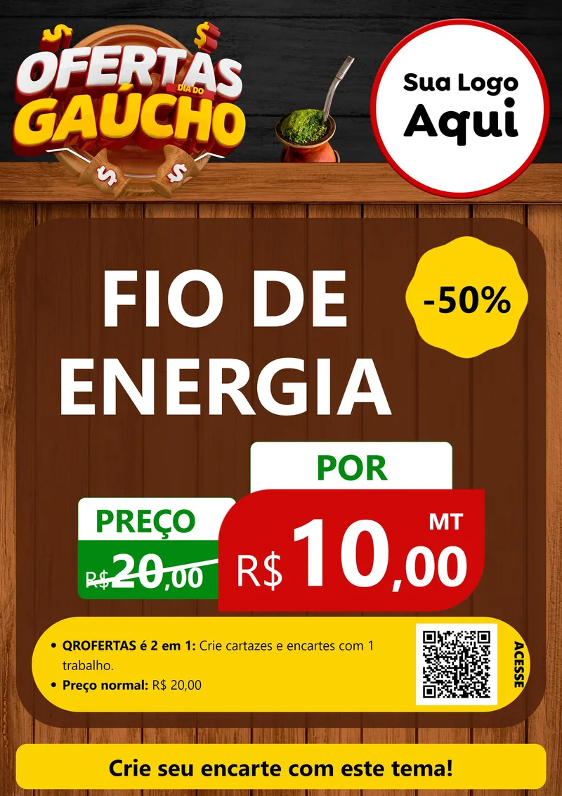 Modelo de Cartaz para Cartaz A4 Vertical com o tema Ofertas Dia do Gaúcho para Materiais Elétricos