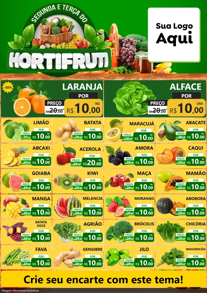 Modelo de Encarte para Encarte A4 Vertical com o tema Segunda e Terça do Hortifruti para Hortifrúti
