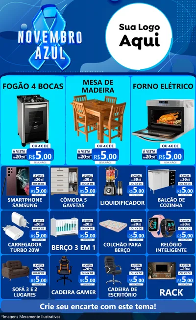 Modelo de Encarte para Encarte Grande com o tema Novembro Azul para Móveis e Eletro