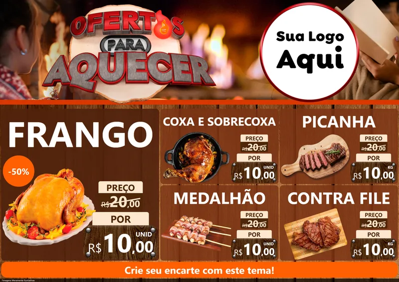 Modelo de Encarte para Encarte A4 Horizontal com o tema Ofertas Para Aquecer para Assados