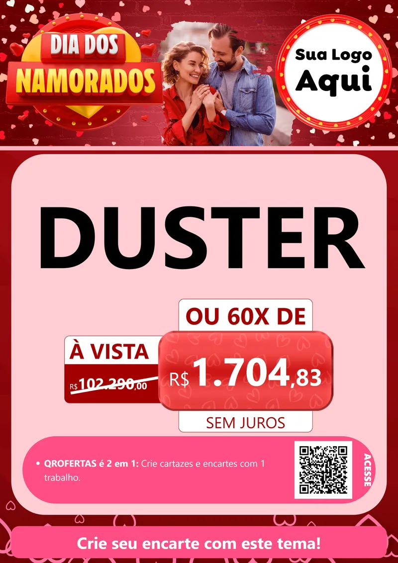 Modelo de Cartaz para Cartaz A4 Vertical com o tema Dia Dos Namorados para Concessionaria de Carros
