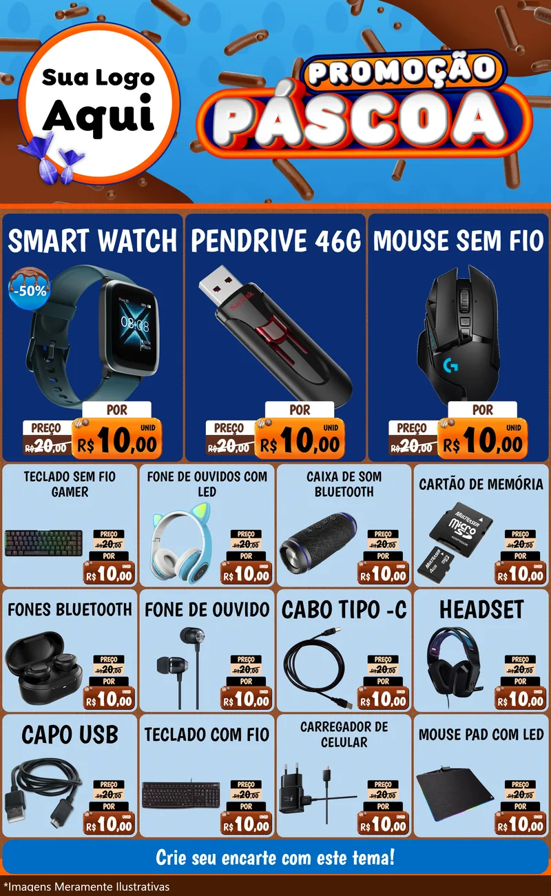 Modelo de Encarte para Encarte Grande com o tema Promoção Páscoa para Informática