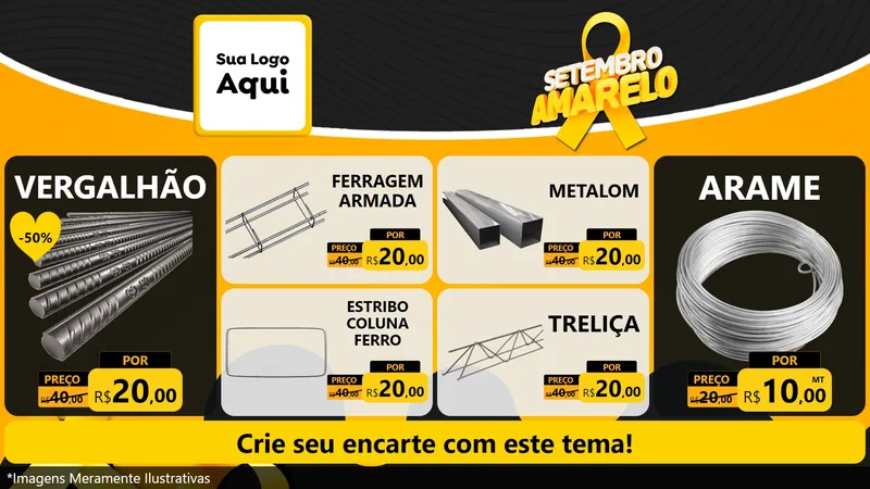 Modelo de TV para TV Horizontal com o tema Setembro Amarelo para Ferragens