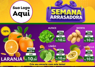Modelo de Encarte para Encarte A4 Horizontal com o tema Semana Arrasadora para Hortifrúti