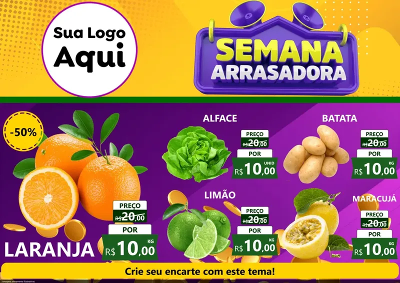 Modelo de Encarte para Encarte A4 Horizontal com o tema Semana Arrasadora para Hortifrúti