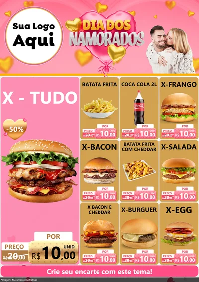 Modelo de Encarte para Encarte A4 Vertical com o tema Dia dos Namorados para Hamburgueria