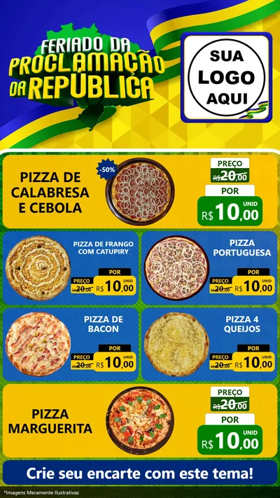 Modelo de TV para TV Vertical com o tema Feriado da Proclamação da República para Pizzaria