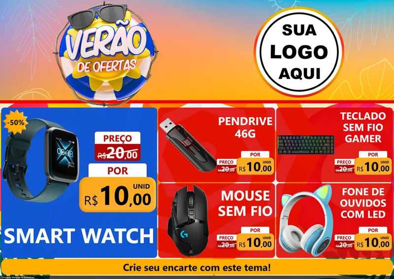 Modelo de Encarte para Encarte A4 Horizontal com o tema Verão de Ofertas para Informática