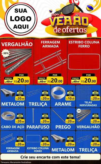 Modelo de Encarte para Encarte Grande com o tema Super Verão de Ofertas para Ferragens