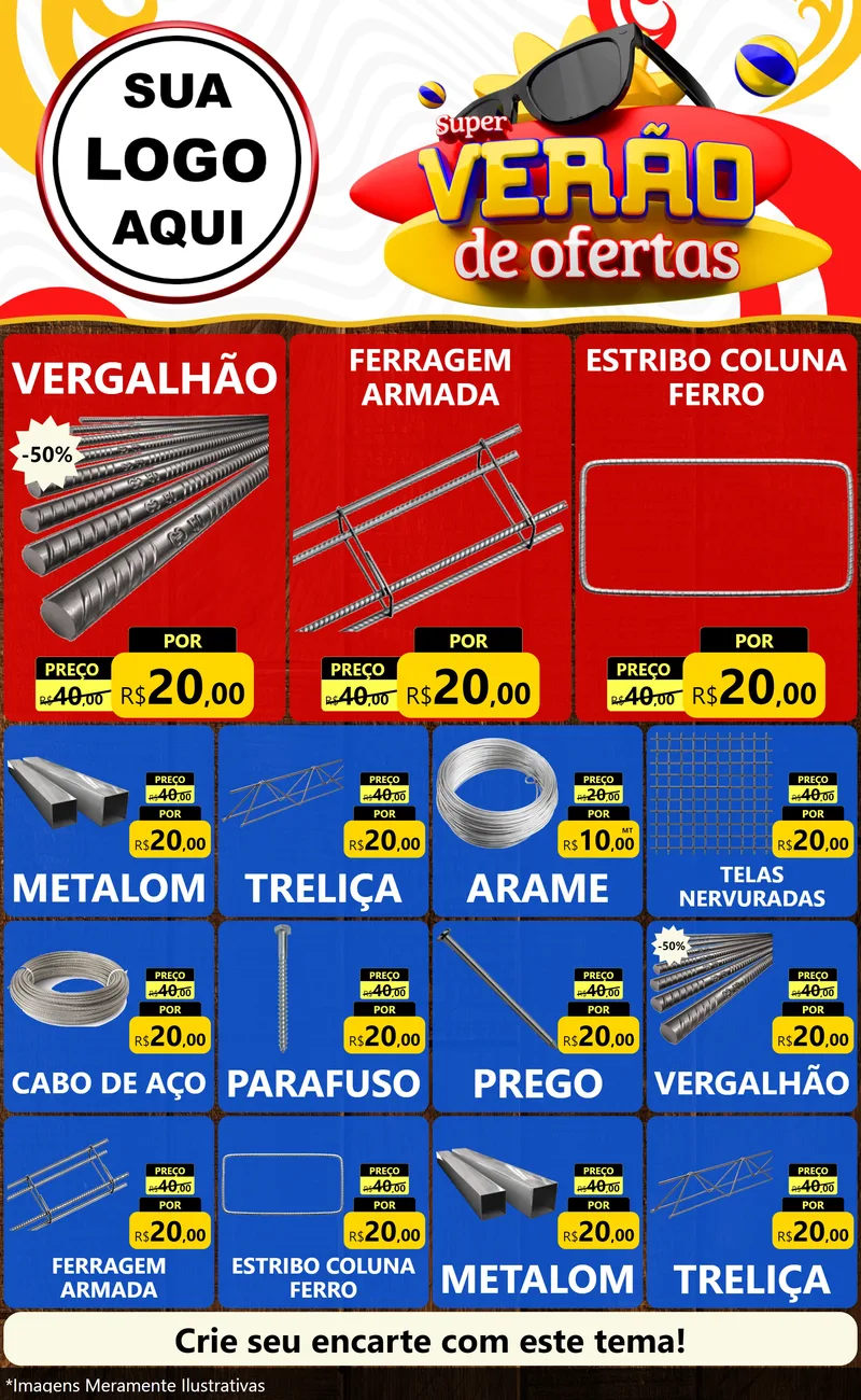 Modelo de Encarte para Encarte Grande com o tema Super Verão de Ofertas para Ferragens