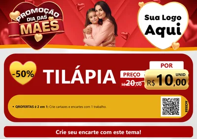 Modelo de Cartaz para Cartaz A4 Horizontal com o tema Promoção Dia das Mães para Peixaria