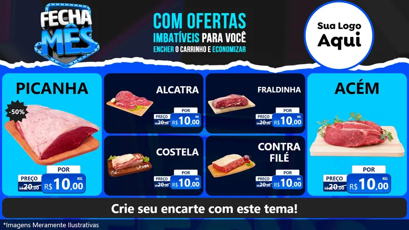 Modelo de TV para TV Horizontal com o tema Fecha Mês para Açougue