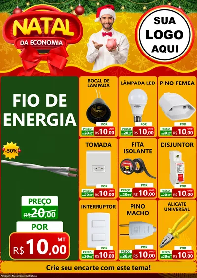 Modelo de Encarte para Encarte A4 Vertical com o tema Natal da Economia para Materiais Elétricos