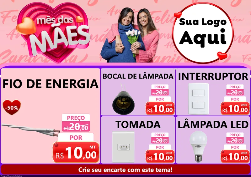 Modelo de Encarte para Encarte A4 Horizontal com o tema Mês Das Mães para Materiais Elétricos