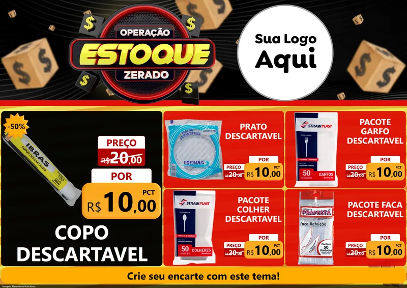 Modelo de Encarte para Encarte A4 Horizontal com o tema Operação Estoque Zerado para Embalagens