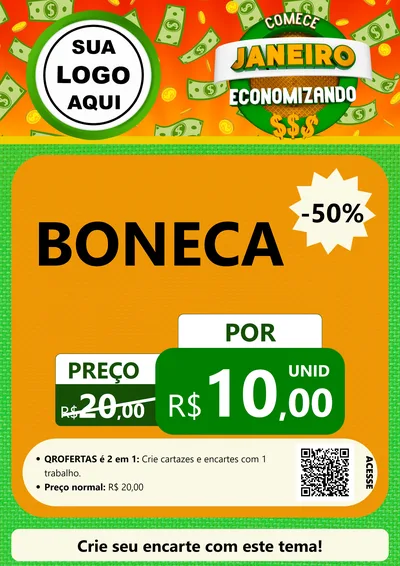 Modelo de Cartaz para Cartaz A4 Vertical com o tema Comece Janeiro Economizando para Brinquedos