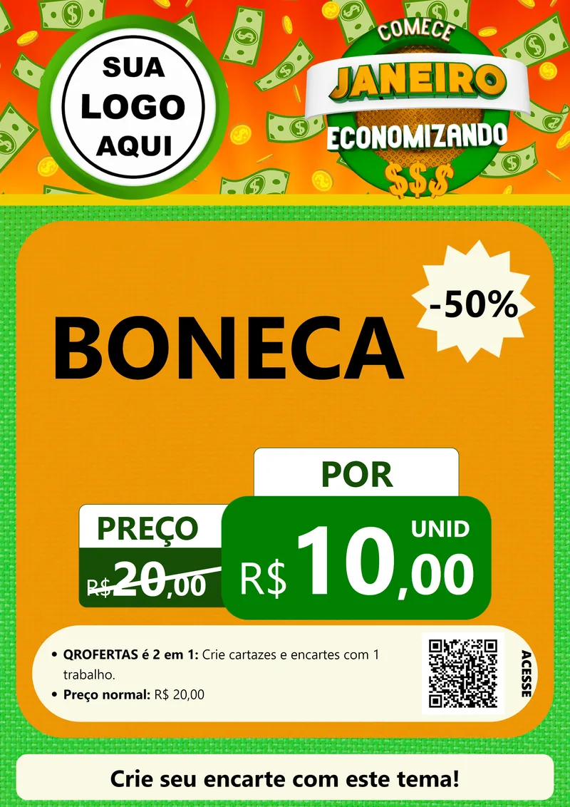Modelo de Cartaz para Cartaz A4 Vertical com o tema Comece Janeiro Economizando para Brinquedos