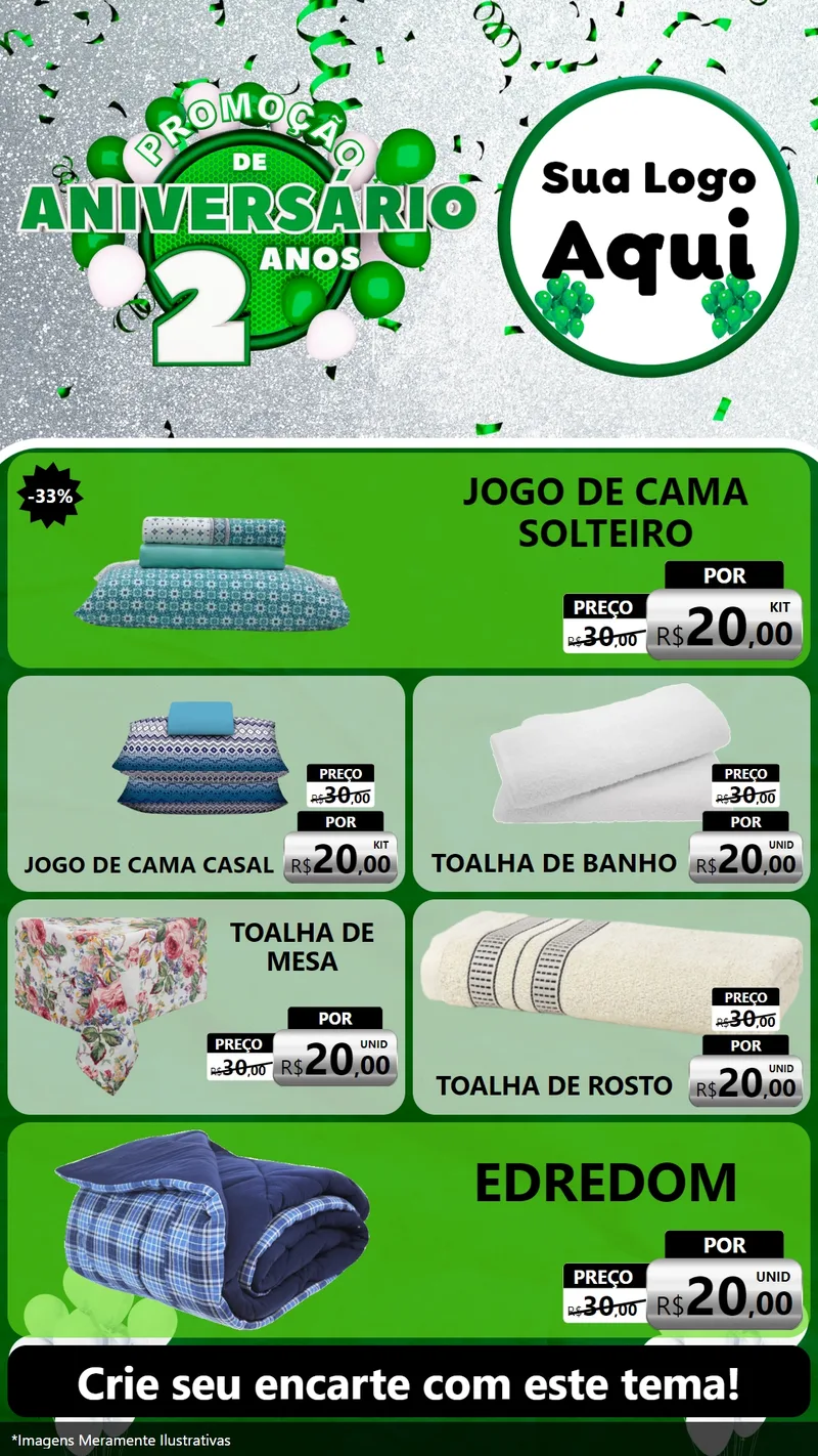 Modelo de TV para TV Vertical com o tema Promoção de Aniversário - 2 Anos para Cama, Mesa e Banho