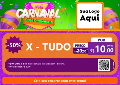 Modelo de Cartaz para Cartaz A4 Horizontal com o tema Pré-Carnaval Com Economia para Hamburgueria